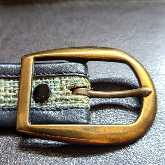 Vintage Estate Jute Woven Navy Quality Leather Gold Tone Buckle Belt - Picture 3 of 7